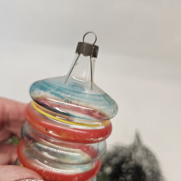 Vintage WWII era Unsilvered Glass Barrel Shape Christmas Tree Ornament - Picture 2 of 5
